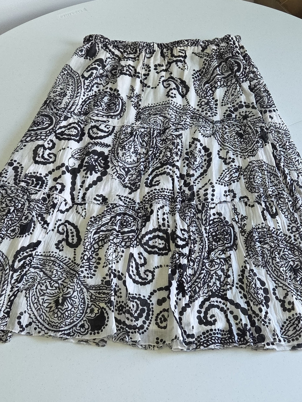 Black & White Paisley Tiered Midi Lined Drawstring Waist Skirt M (8-10)